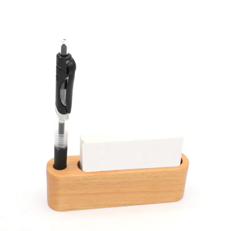 Wood Business Card Holder with Pen Slot for Desk Wooden Display Business Memo Pad Cards Stand Box for Office Tabletop