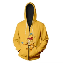 2022 Fall New Harajuku Streetwear Men's Sweatshirt Disney Branded Winnie the Pooh Anime 3D Printed Fashion Casual Zip Hoodie