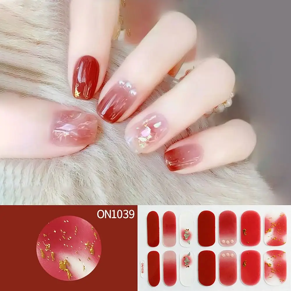 Semi curada Gel Unhas Adesivos, 14 Tiras, Floristic Patch, Cobertura Completa, DIY Nail Art, Nail Art Making, INS Moda