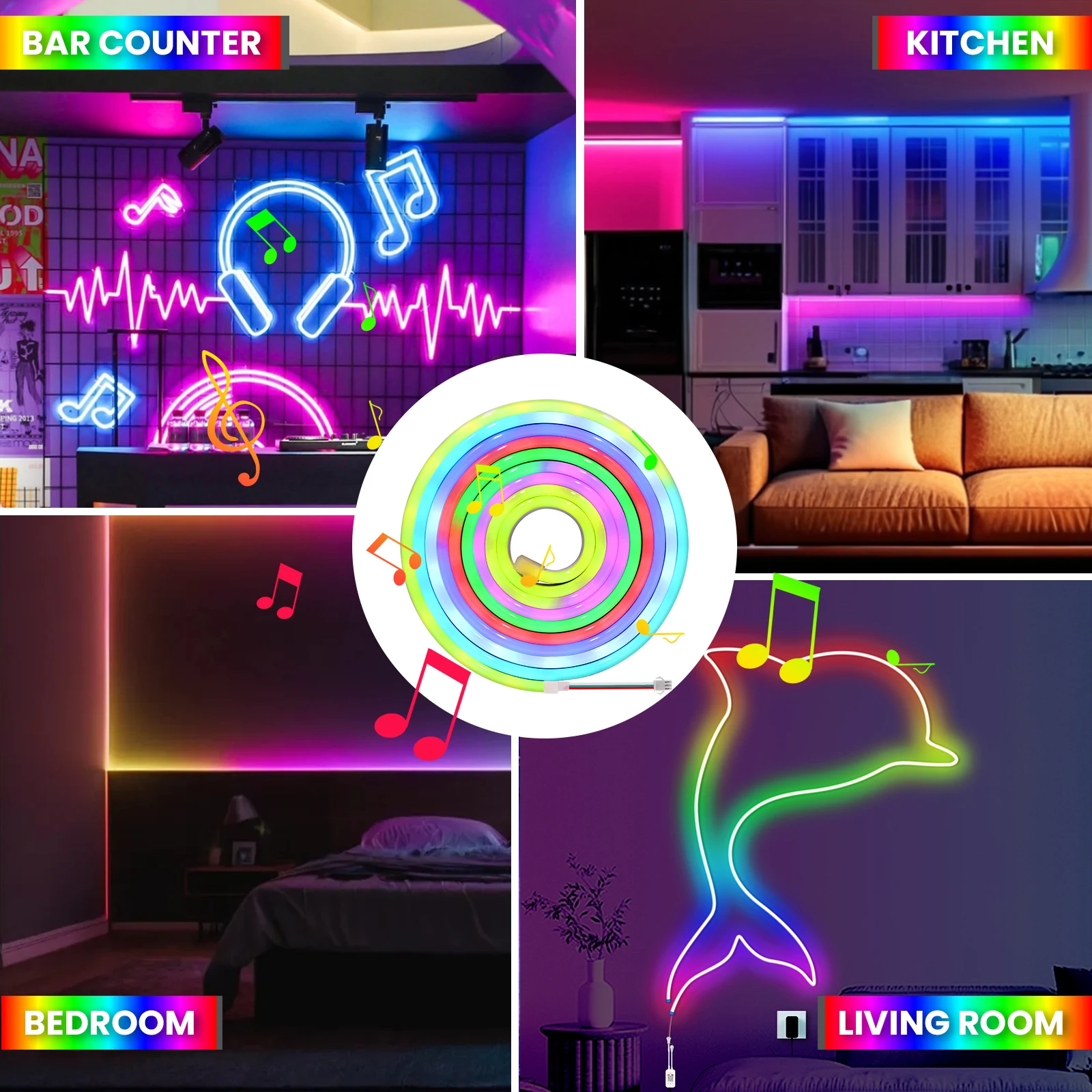 Imagem -04 - Impermeável Rgb Led Neon Strip Corda de Fita Flexível Bluetooth App Control Ip67 Jardim Home Decor dc 5v Usb Ws2812b Rgb Ip67