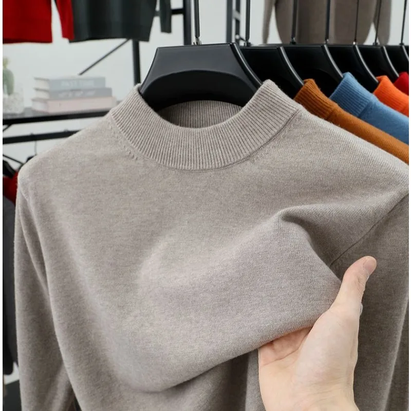 Sweter Pullover Rajut Lengan Panjang Pria Sweter Klasik Hangat Termal Musim Gugur Musim Dingin Sweter Biru Danau Biru Safir Ringan