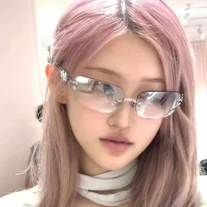 Korean Korean Sunglasses for Women Rectangle Shape Rimless Y2K Spicy Girls Sun Glasses Rhinestone Hip Hop Rivet Star Shades Eyeglasses - Aliexpress Deal