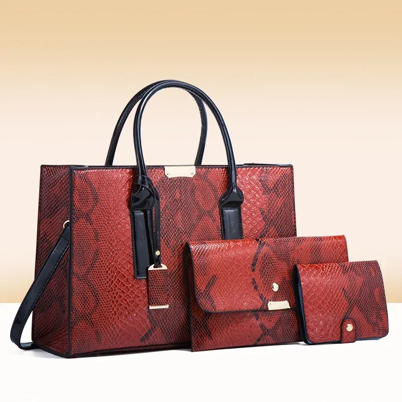 

2023 New Snake Skin Pattern Women's Bag Fashion Trend Diagonal Straddle Handbag Retro Large Capacity Three Piece Bag Set