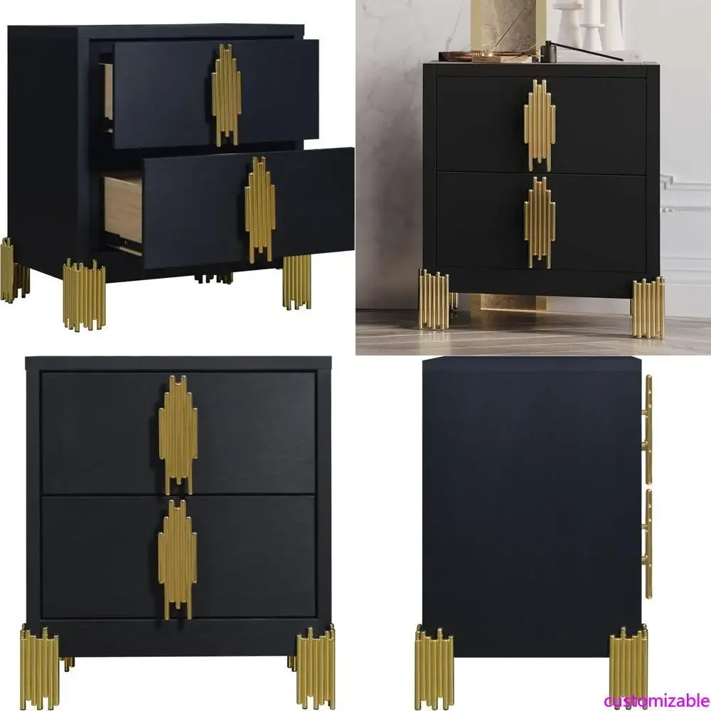 

Elegant Traditional 2-Drawer Nightstand in Black Empire Wood