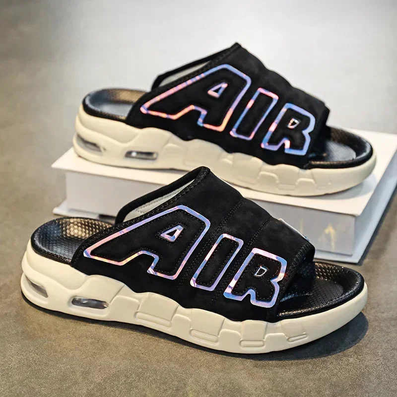 2025 New Trendy Brand Men's Slippers New Summer Style Cross-border Air Cushion Outer Wear One-row Slippers Men's Beach