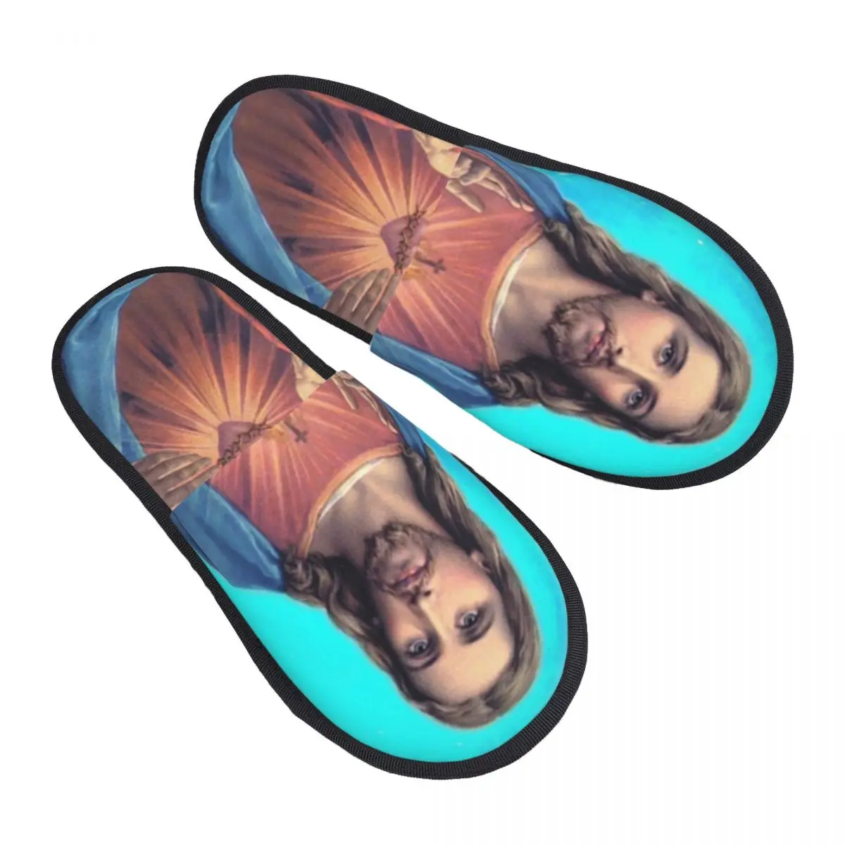 Custom Sacred Heart Of Jesus Comfort Scuff Memory Foam Slippers Women Jesus Christ Spa House Shoes