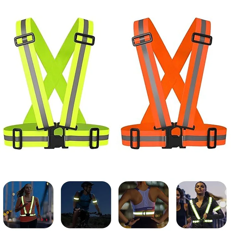 Chalecos de seguridad reflectantes, chaleco elástico ajustable, chaqueta, tiras reflectantes de alta visibilidad para Control de tráfico, correr,