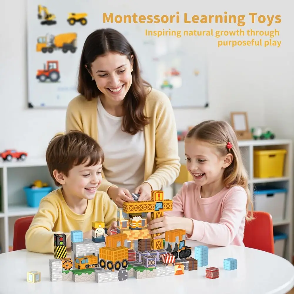 مجموعة مكعبات بناء مغناطيسية مكونة من 154 قطعة - ألعاب جذعية تعليمية للأطفال، مثالية للأولاد والبنات