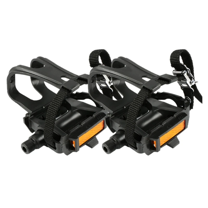 Bike Pedals with Clip & Straps Bicycles Toe Clip Cage Indoor Exercise Spin Bike Pedals for Fitness Indoor Exercise Bikes