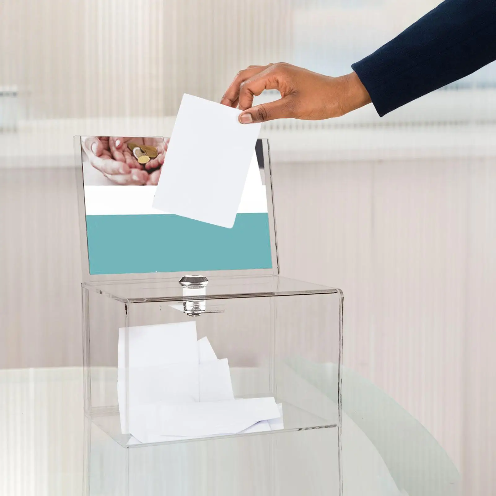 Boîte à don en acrylique transparente, bac à vote verrouillable, fente pour le stockage de cartes, collecte de suggestions, raie de fonds, charité