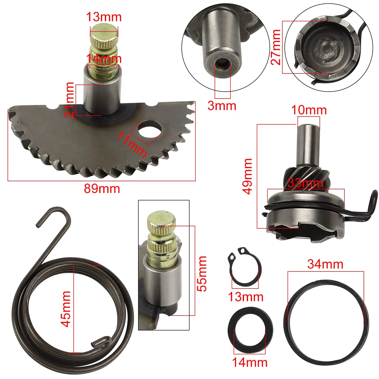 Skuter Motorower Kick Start Gear Starter Shaft Starter Lever Rebuild Kit Idle Gear Spring pasuje do 49cc 50cc 80cc GY6 139QMB P139QMB — zdjęcie 2