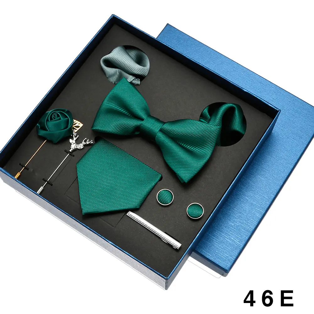 8-teiliges Luxus-Herren-Krawatten-Set in Geschenkbox, Krawatte mit festlicher Hochzeit, Fliege, Einstecktücher, Manschettenknöpfe, Clip-Broschen, Anzug – Detail 19