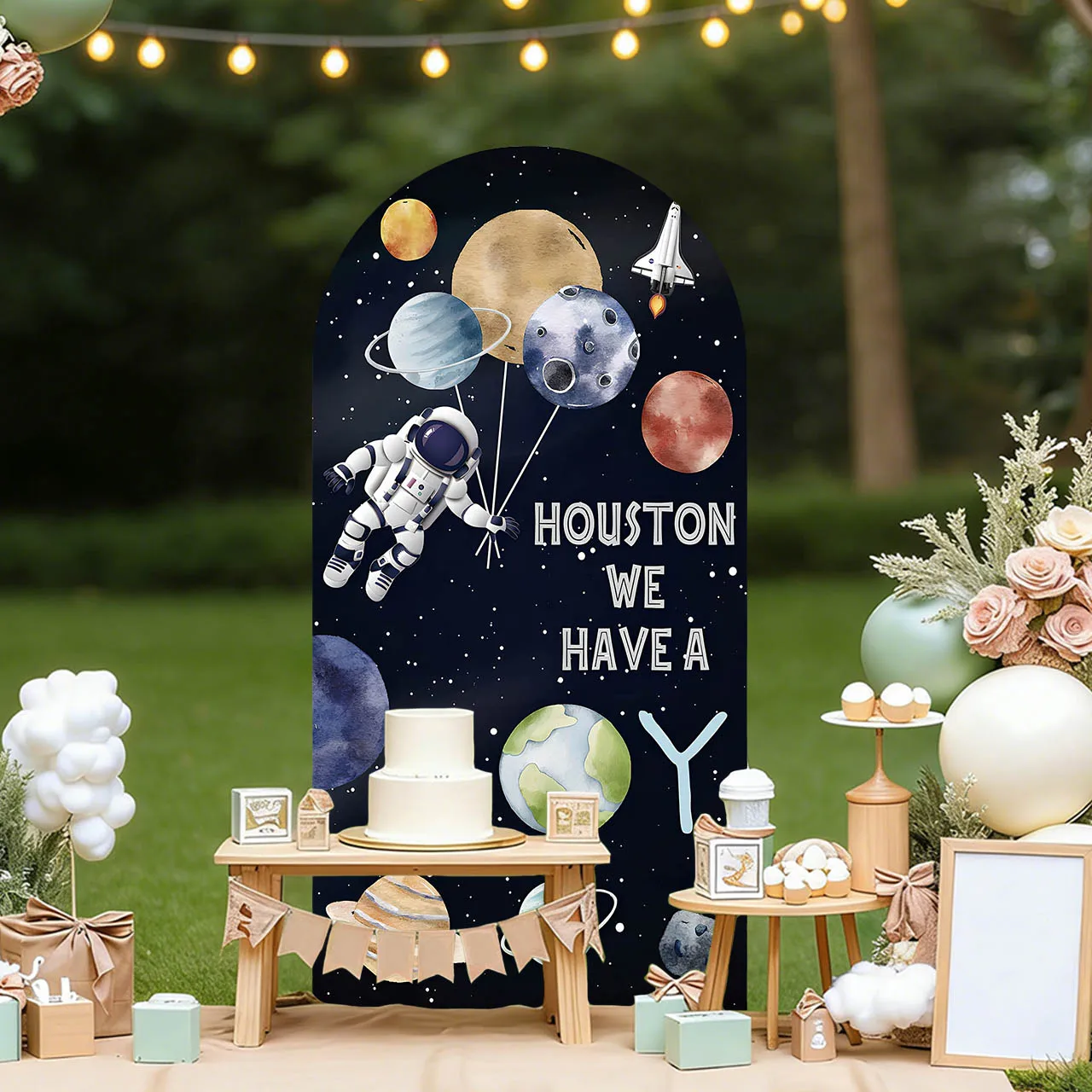 

Фон для фотосессии Mehofond Custom: Двусторонний декор для дня рождения мальчика, вечеринки в честь рождения ребенка, с изображением космонавта и космоса, фон для арки Чиары