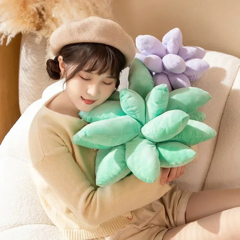 Simulation Succulent Plant Plush Pillow Lifelike Potted Plushies Toy Stuffed Soft Cushion Seat Home Decor Girls Birthday Gifts
