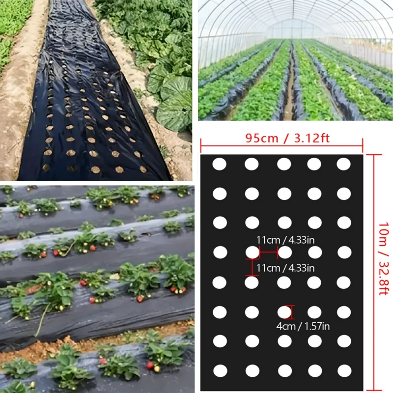 Durable Perforated Weed Barrier Fabric Black Grass Proof Coth for Vegetable Cultivation Farms Gardens Prevent Weeds Growth