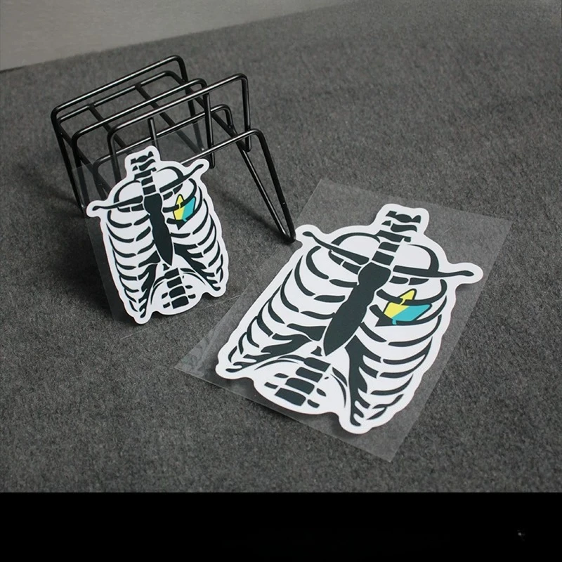 

Skeleton Ribcage with Heart Gem Vinyl Stickers, Black & White Gothic Waterproof Decals for Car Laptop Helmet