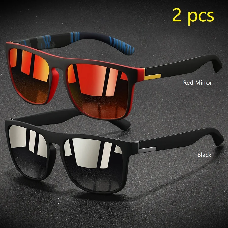 2 Stück Modische Vintage Quadratische Sportsonnenbrille für Männer und Frauen Angeln Fahren Markendesigner Sonnenbrillen Retro Eyewear – Detail 10