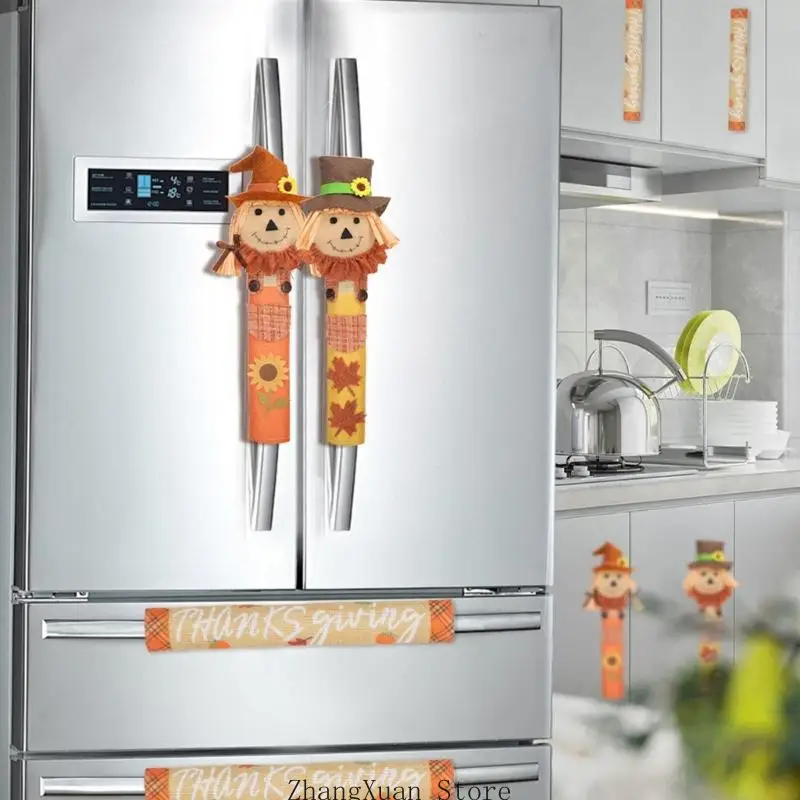 Thanksgiving Home Decors Polyester Scarecrow Fridge Handle Cover 3Pieces Set 3XUF – Detail 10