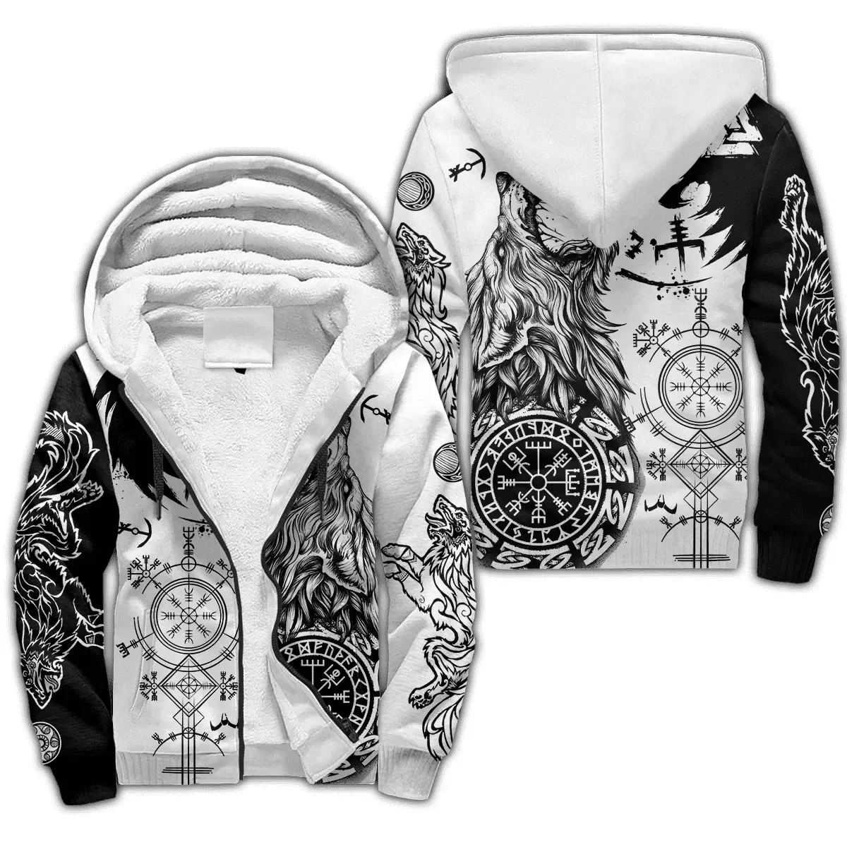 

Fashion men's jacket Mjolnir Odin Raven tattoo 3D printing winter thick zippered hoodie Unisex casual hooded warm wool jacket