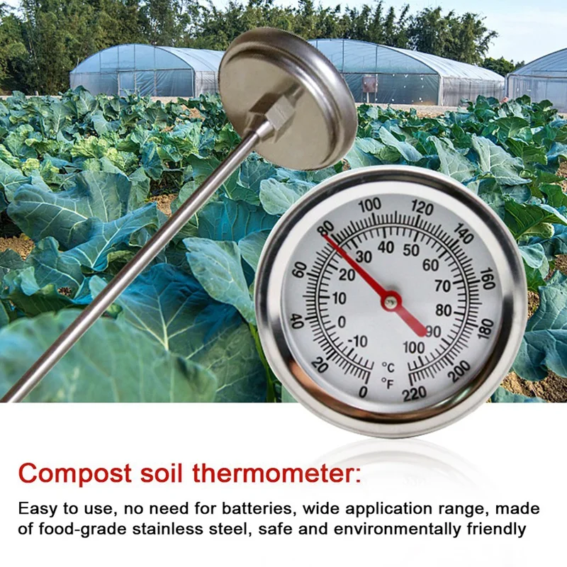 HUAJIAYI 20Inch Long Stem Compost Soil Thermometer Fast Response Stainless Steel Measuring Probe Soil Meter-Fahrenheit &Celsius