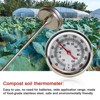 HUAJIAYI 20 inç uzun kök kompost toprak termometre hızlı tepki paslanmaz çelik ölçme probu toprak ölçer-fahrenheit & santigrat