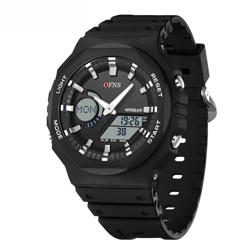 

Горячая распродажа: Модные светящиеся водонепроницаемые часы OFNS для подростков, студенческие часы с будильником, двойным дисплеем, электронные часы