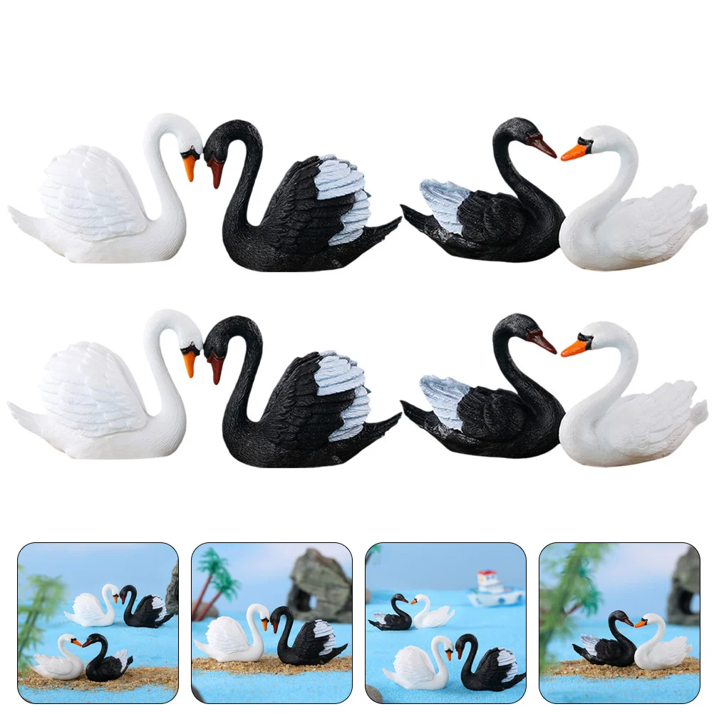 8 Pcs Miniature Animal Figurines Black White Swan Ornament Animals Statue Romantic Couple Tiny Figures Small Lover DIY Flowerpot