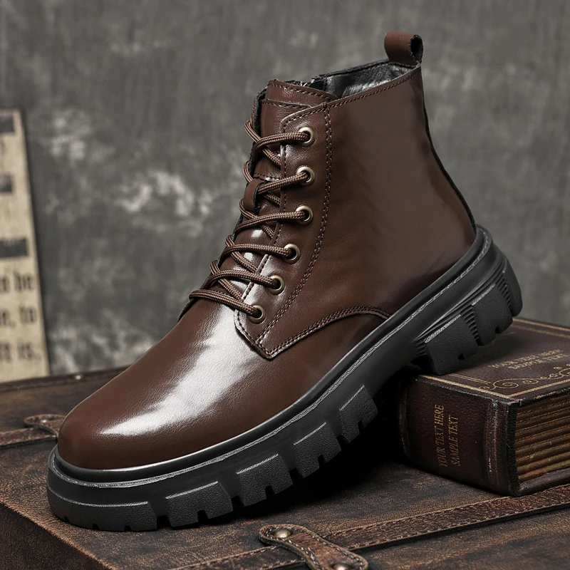 

Men High Top Boots PU Thick Sole Comfortable Classic Men Boots Size 38-46