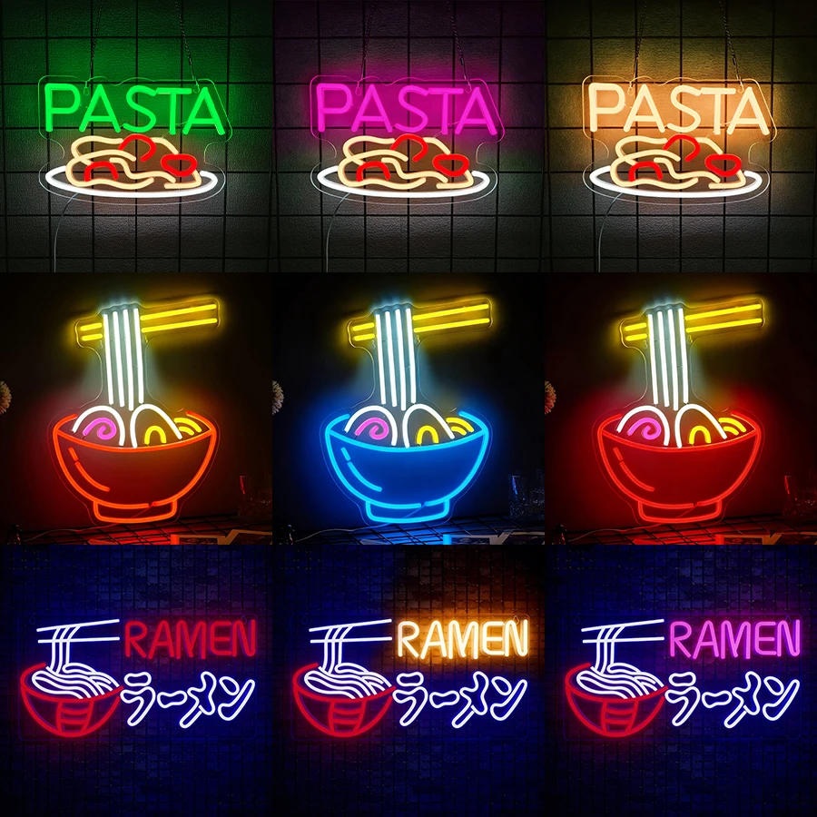 PASTA Neon Sign for Wall Decor LED Business Sign Neon Lights USB Powered for Ramen Shop Restaurant Kitchen Food Shop Home Bar