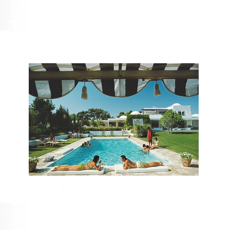 Retro Poolside Host Luxury Lifestyle By Slim Aarons, Print Art Canvas Poster, For Living Room Decor, Home Wall Picture
