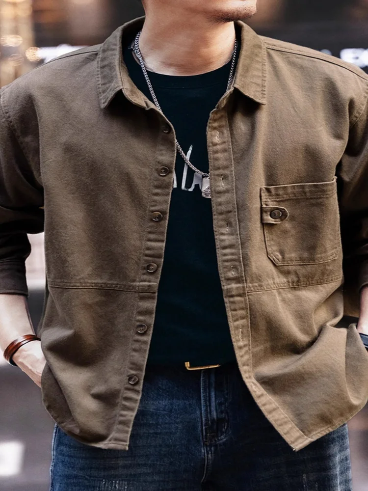 

American Workwear Style Men's Loose Long Sleeve Collared Shirt Fashionable Versatile Brand Breathable Wear Resistant Cotton B...