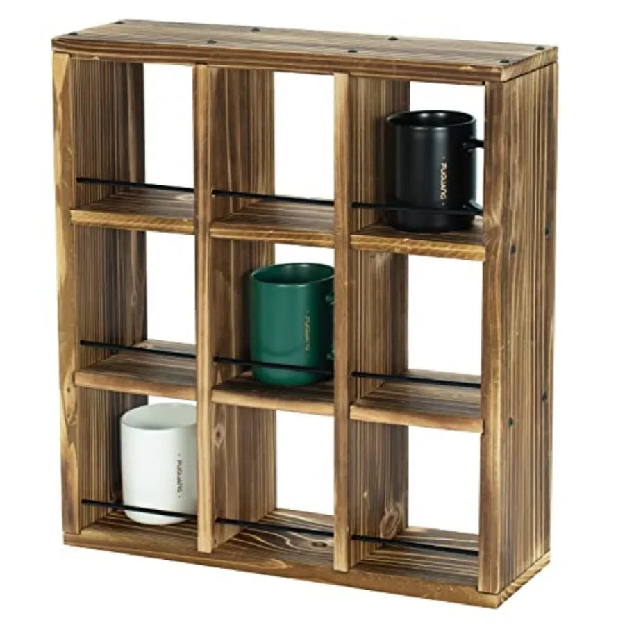 

Wall Mounted Coffee Mug Display Rack Rustic Burnt Wood Shadow Box Shelf for Collectible Travel Mugs Cup Holder Storage for Kitc