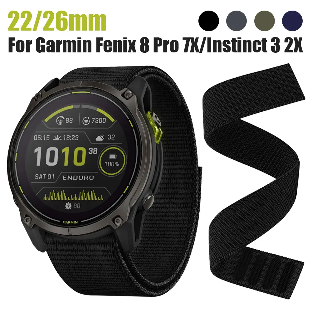 22/26 mm Nylon-Gewebeband, einzelne Schlaufe, Ersatzarmband, geeignet für Garmin Quatix 8 7/Fenix 8 7X 7 Pro 6/Instinct 3 2X