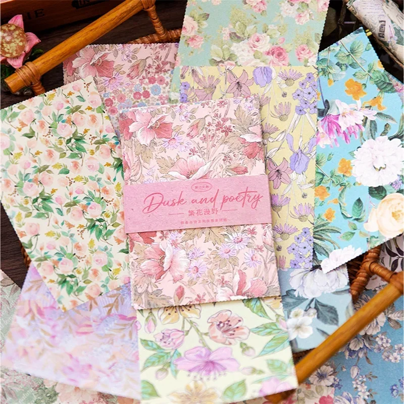 30Sheets Vintage Material Paper Handwriting Book Twilight Poetry Decorative Backing Paper Handbook Vegetable Scrapbook 128*89mm