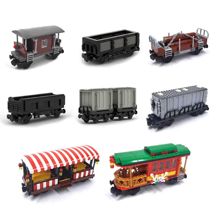 MOC-Train Habité Rétro, Conteneur de Bois de Chauffage, Construction de Nuit, Accessoires de Bricolage, Modèle d'Assemblage de Briques, 92088