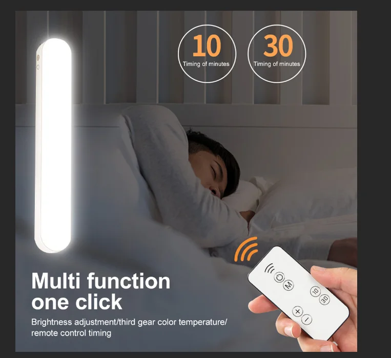 Lámpara de lectura LED de escritorio, barra de luz recargable por USB magnética, protección ocular, Luz suave, Control remoto, armario, 1200mAh