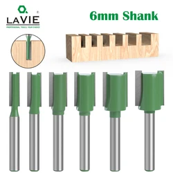 LAVIE 6pcs 6mm Shank Single Double Flute Straight Bit Milling Cutter For Wood Tungsten Carbide Router Bit Woodwork Tool MC06023