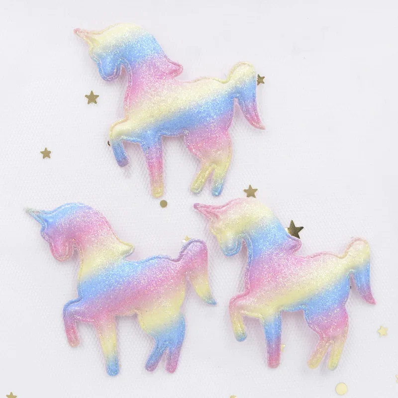 Upscale Glitter Iridescence Cartoon Unicorn Applique Padded Patches for DIY Happy Birthday Party Magical Dessert Gifts Decor