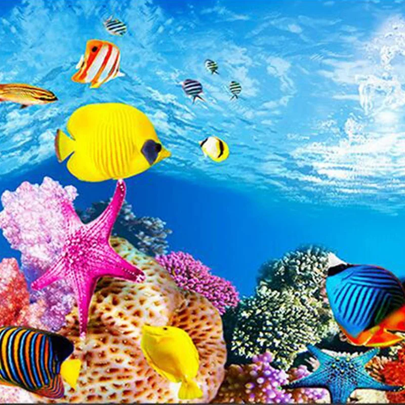 Aquarium Background Paper HD Picture 7D Three-Dimensional Fish Tank Wallpaper Background Painting Double Sided Aquarium Decorati