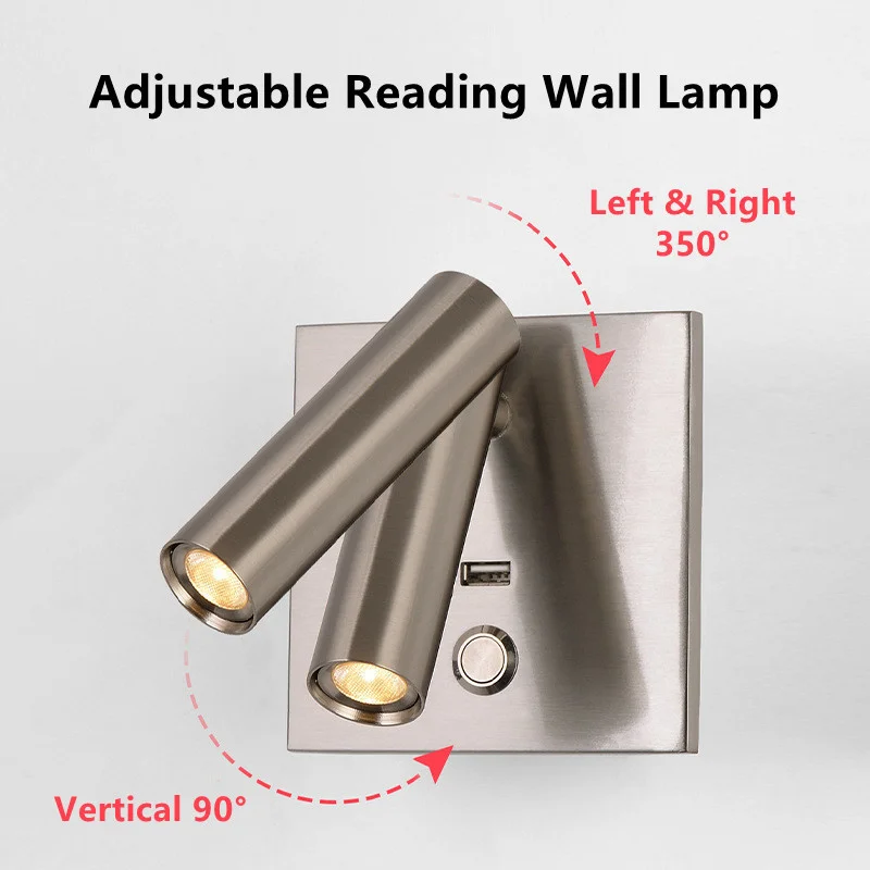 

Modern Embedded LED Reading Wall Lamp with Switch Adjustable Hotel Bedroom Bedside Wall Sconce Light Fixture AC110-220V
