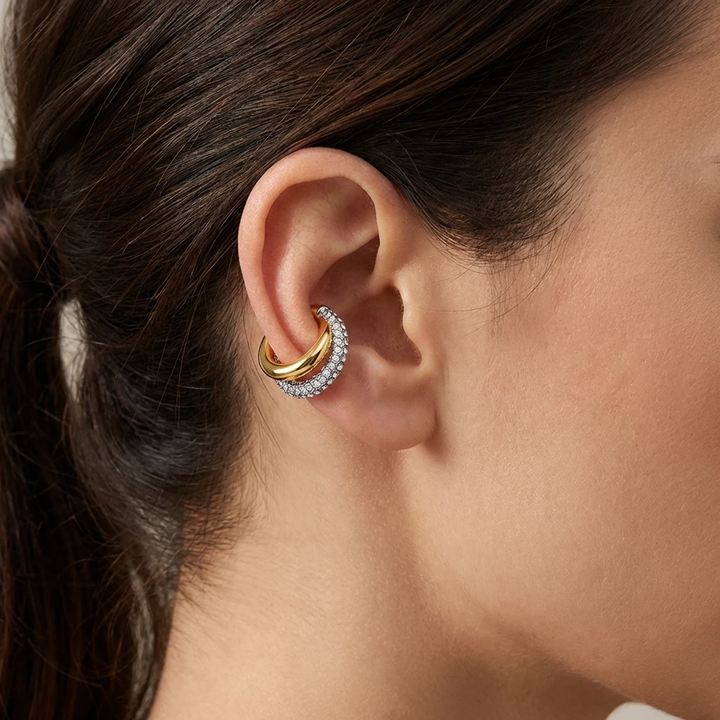 Gold Silver Double Layer No Piercing Ear Cuff CZ Zircon Minimalist Stackable Cartilage Clip Earrings for Women Fashion Jewelry