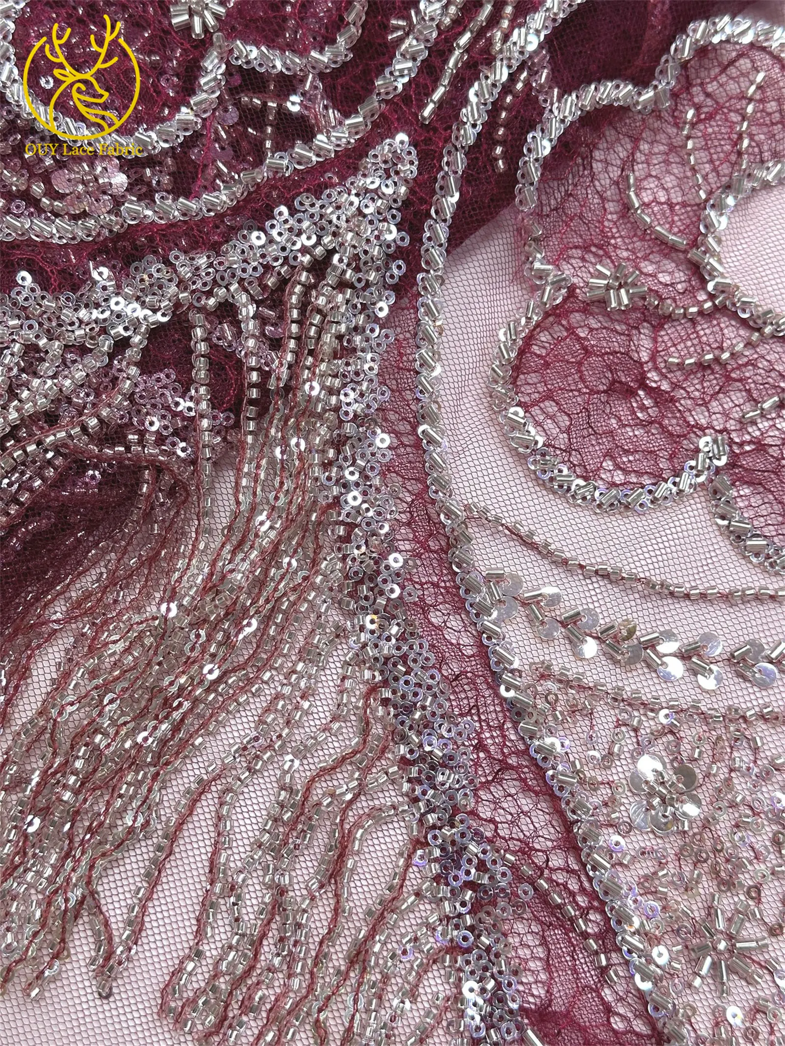 Goldene französische 3D-Laser-Quasten-Perlen-Spitze, luxuriöser afrikanischer Pailletten-Spitzenstoff, nigerianischer Mesh-Spitzenstoff für Damen-Hochzeiten – Detail 17