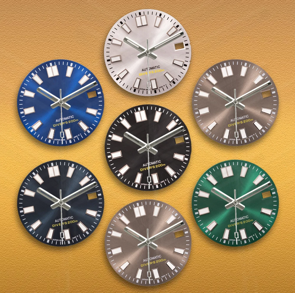 SEI S Logo 28,5 mm Sunray Black Dial NH35 Movements C3 Green Luminous Uhren für Herren Uhrenmodifikationszubehör Reparaturteile