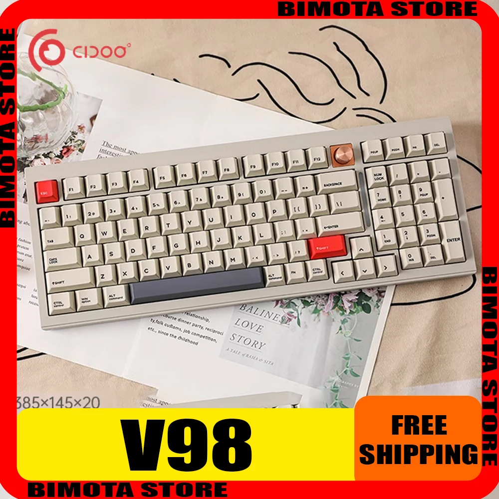 

Cidoo V98 Mechanical Keyboard Multifunctional Knob Aluminium Alloy Tri Mode Wireless Gaming Keyboard Rgb Hot-Swap Via/Qmk PC