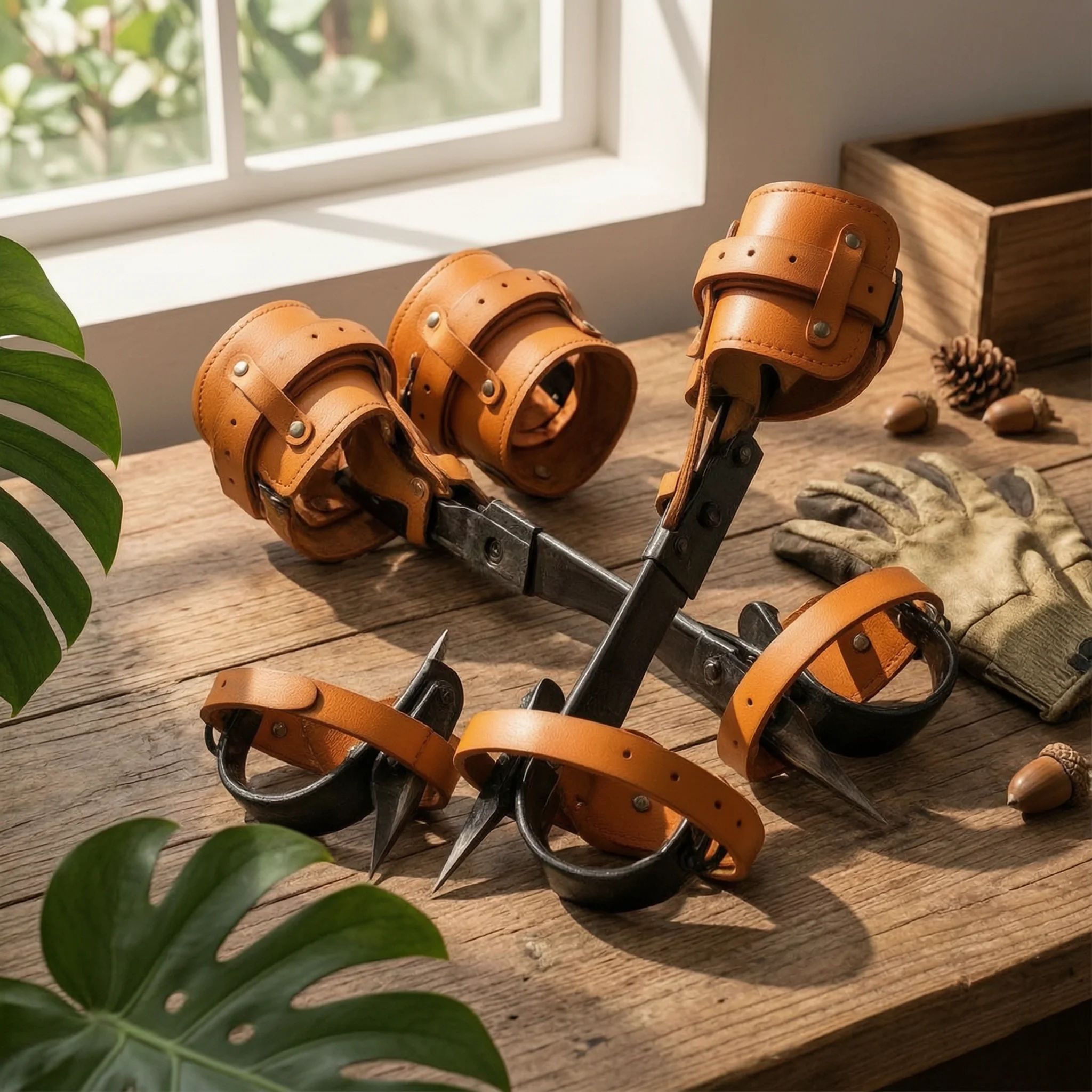 Tree Climbing Spurs with Cowhide Leather Straps Secure Tree Climbing Spikes with Cowhide Leather Straps Gear Anti-Rust