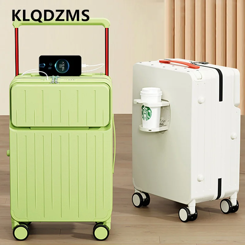 

KLQDZMS Handheld Travel Suitcase Front Opening Boarding Box Laptop Trolley Case USB Charging Multifunctional 20"22"24"26 Luggage