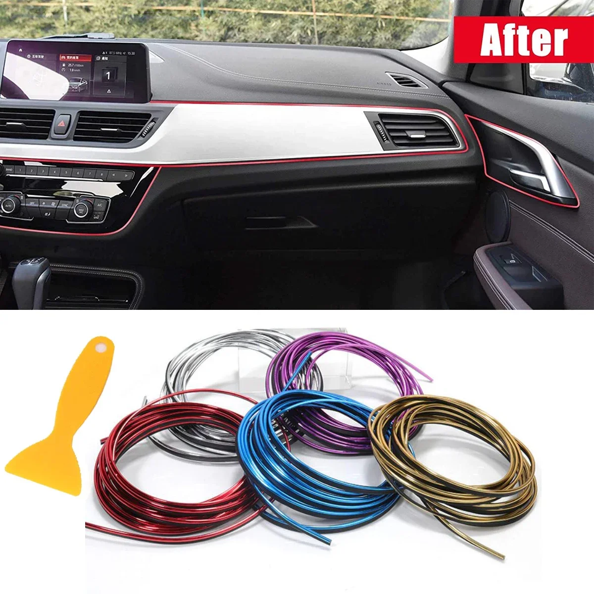 

5M Car Interior Dashboard Decoration Insert Strip Moulding Door Gap Outlet Steering Seal Flexible Decorative Trim Accessories