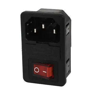AC 250V 15A IEC 320 C14 Inlet Power Socket w Fuse w Red Light Rocker Switch