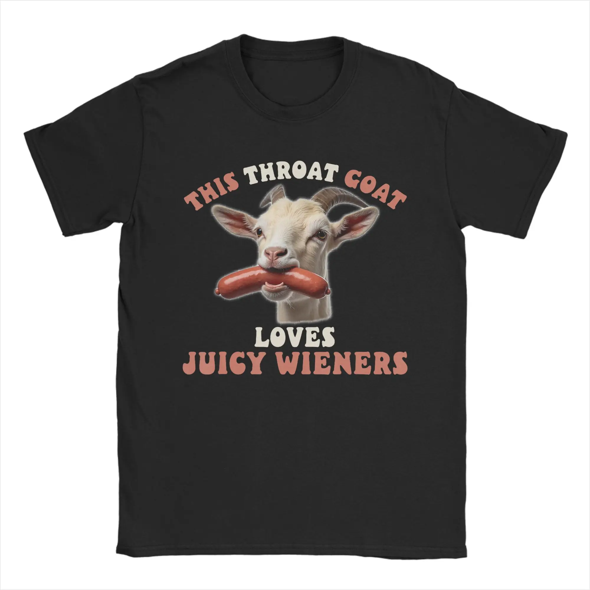 Funny Goat Swallows Juicy Wieners T Shirt Men's  Cotton Leisure T-Shirts Crewneck  Tee Shirt Short Sleeve Clothes Plus Size