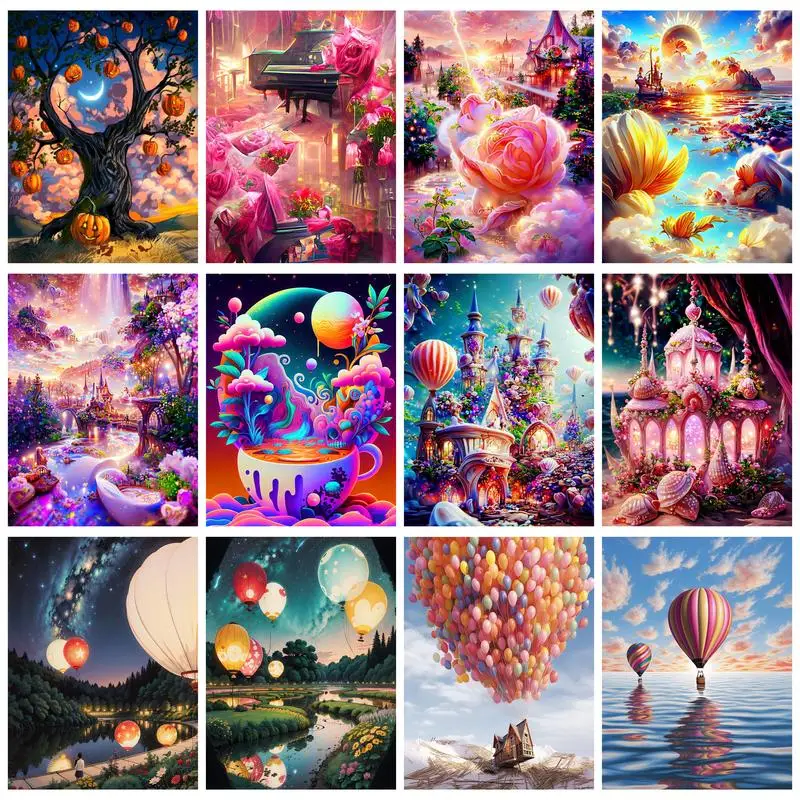 

PhotoCustom Frameless Diy Painting By Number Castle Scenery Picture By Numbers Acrylic Paint On Canvas For Home Art Decors
